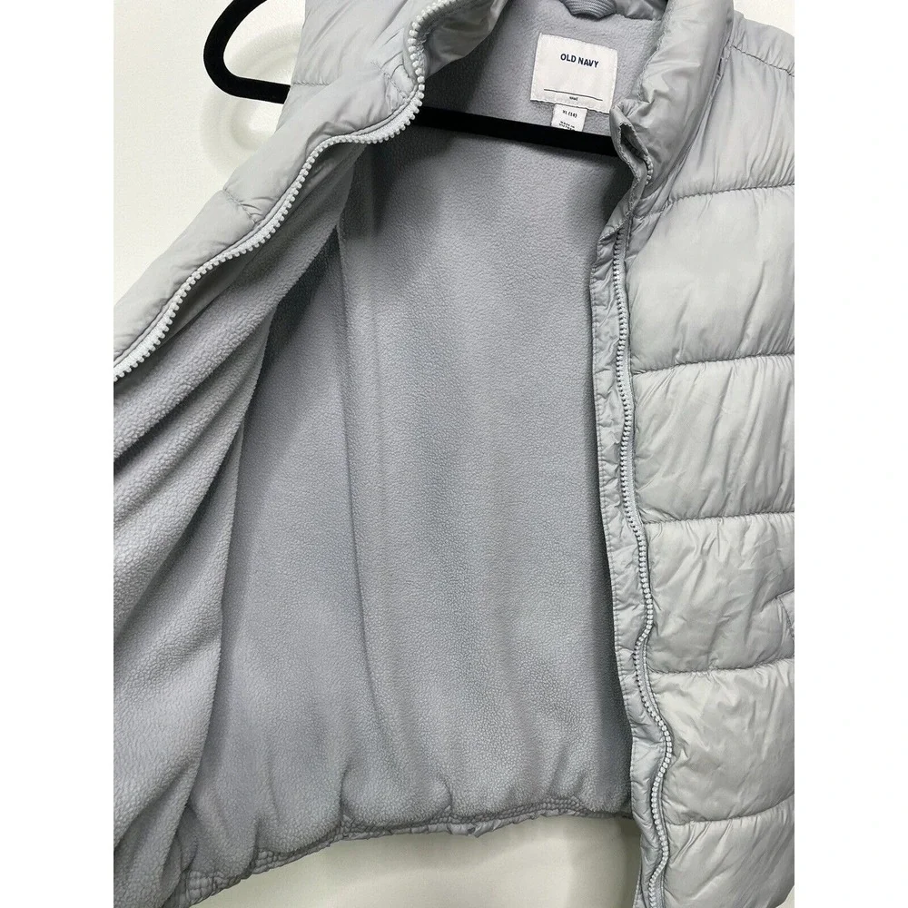 Old Navy Kids XL 14 Puffer Vest Light Gray Fleece Lined Quilted Full Zip Jacket